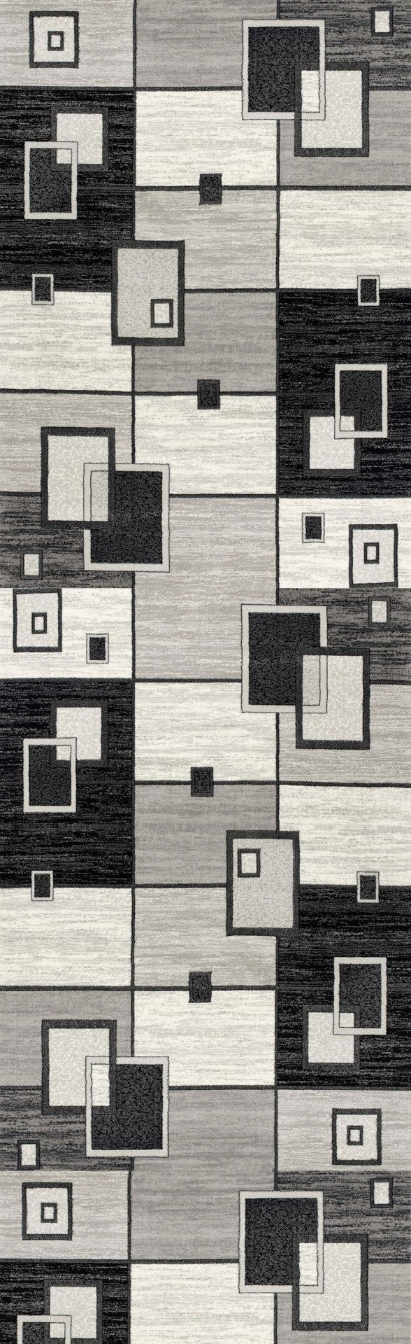 HomeRoots 2' Gray and Black Geometric Runner Rug – Durable, Stylish, and Stain-Resistant for High-Traffic Spaces 609637
