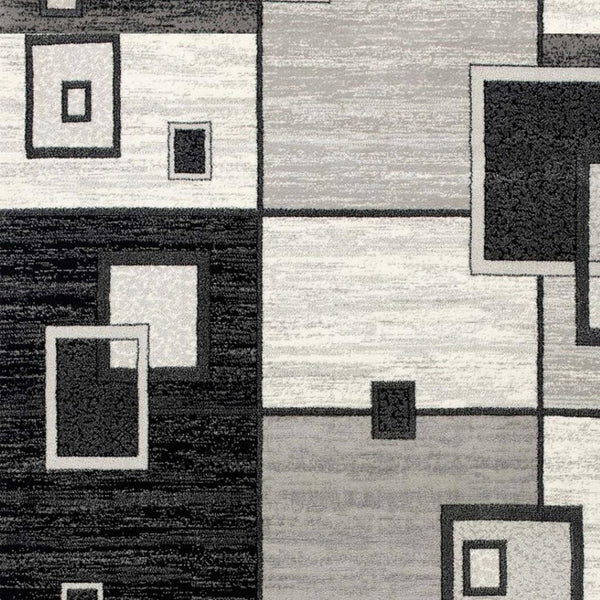 HomeRoots 2' Gray and Black Geometric Runner Rug – Durable, Stylish, and Stain-Resistant for High-Traffic Spaces 609637