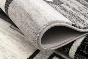 HomeRoots 19' Modern Gray and Black Geometric Runner Rug - Durable, Stylish, and Stain-Resistant for High-Traffic Areas 609638