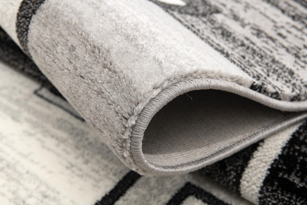 HomeRoots 19' Modern Gray and Black Geometric Runner Rug - Durable, Stylish, and Stain-Resistant for High-Traffic Areas 609638