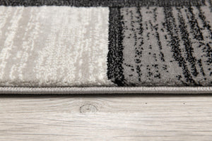 HomeRoots 19' Modern Gray and Black Geometric Runner Rug - Durable, Stylish, and Stain-Resistant for High-Traffic Areas 609638