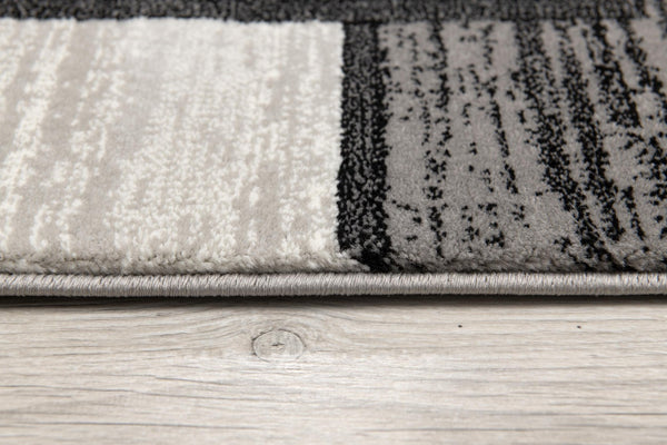 HomeRoots 19' Modern Gray and Black Geometric Runner Rug - Durable, Stylish, and Stain-Resistant for High-Traffic Areas 609638