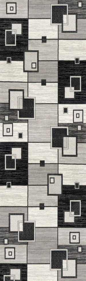 HomeRoots 19' Modern Gray and Black Geometric Runner Rug - Durable, Stylish, and Stain-Resistant for High-Traffic Areas 609638