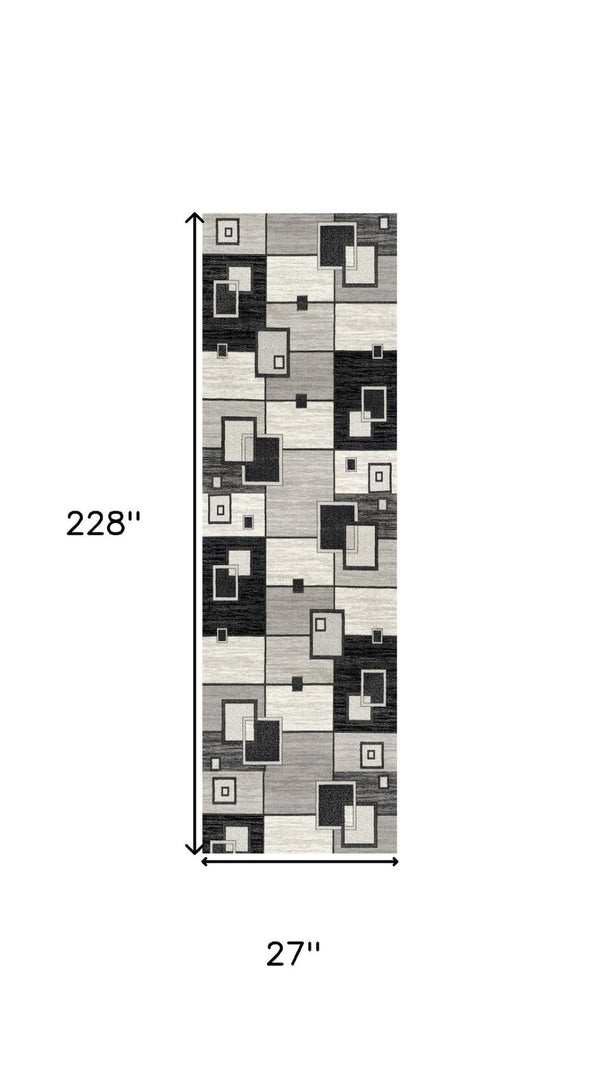 HomeRoots 19' Modern Gray and Black Geometric Runner Rug - Durable, Stylish, and Stain-Resistant for High-Traffic Areas 609638