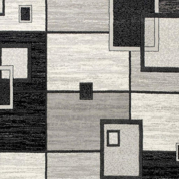 HomeRoots 19' Modern Gray and Black Geometric Runner Rug - Durable, Stylish, and Stain-Resistant for High-Traffic Areas 609638