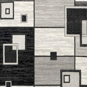 HomeRoots 19' Modern Gray and Black Geometric Runner Rug - Durable, Stylish, and Stain-Resistant for High-Traffic Areas 609638