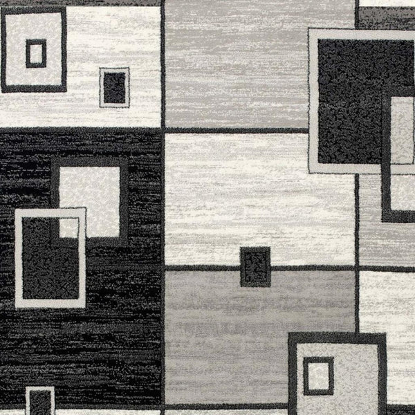 HomeRoots 19' Modern Gray and Black Geometric Runner Rug - Durable, Stylish, and Stain-Resistant for High-Traffic Areas 609638