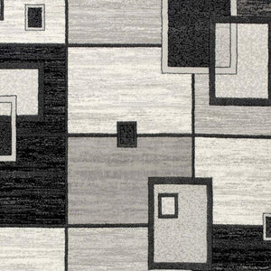 HomeRoots 17' Contemporary Gray and Black Geometric Runner Rug - Durable, Stain-Resistant, Ideal for High-Traffic Areas 609639