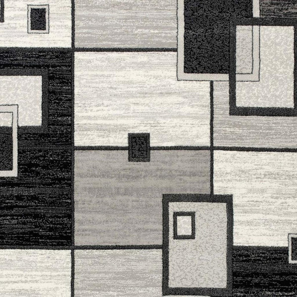 HomeRoots 17' Contemporary Gray and Black Geometric Runner Rug - Durable, Stain-Resistant, Ideal for High-Traffic Areas 609639