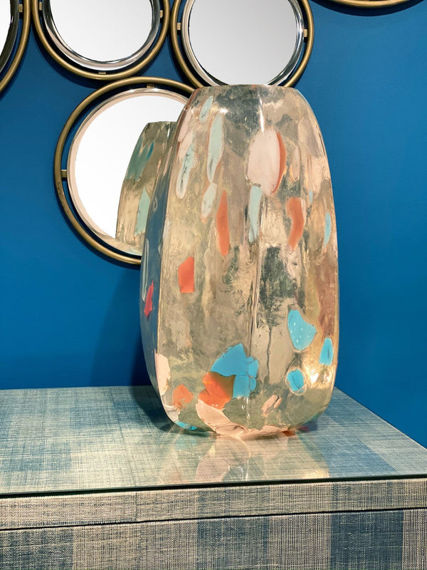 Wildwood Yes Yes Please Lamp — Sculptural Art-Glass Uplight With Metallic Silver Base, Multi-Aqua White Taupe Glow, Ambient Accent Lighting For Modern Spaces 60964