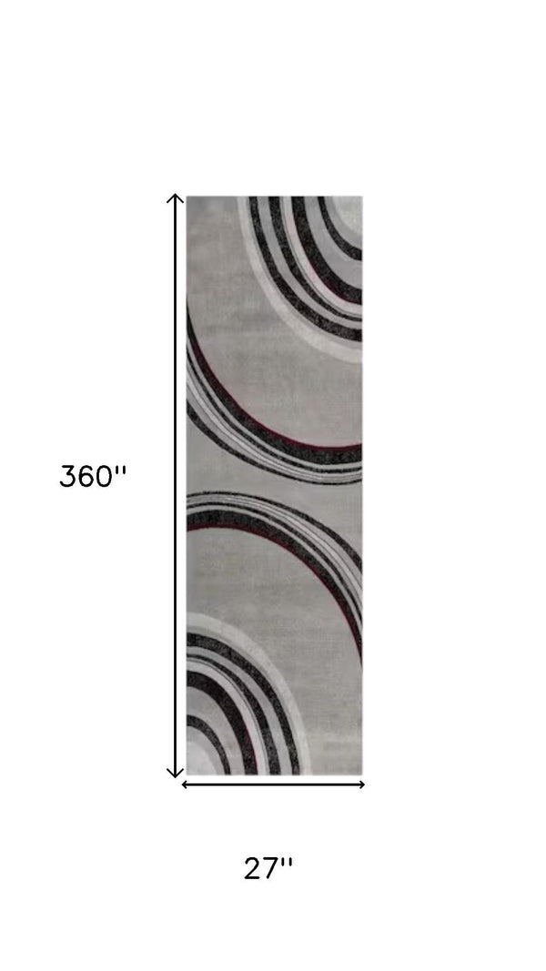 HomeRoots 2' Abstract Gray and Black Runner Rug - Modern, Durable, Stain Resistant, Perfect for High-Traffic Areas 609642