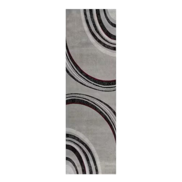HomeRoots 2' Abstract Gray and Black Runner Rug - Modern, Durable, Stain Resistant, Perfect for High-Traffic Areas 609642