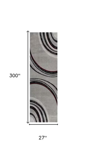 HomeRoots 2' Modern Gray and Black Abstract Runner Rug - Stylish, Durable, Easy-Care for High-Traffic Areas 609643