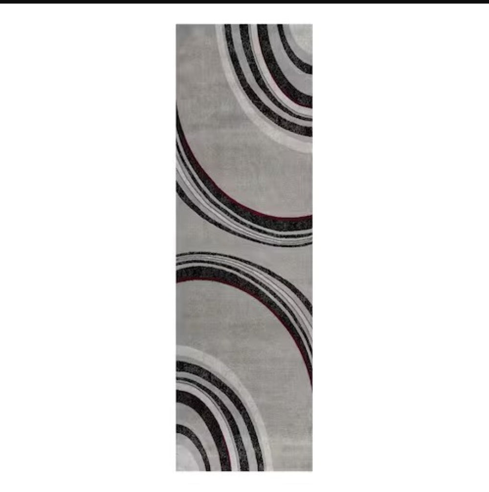 HomeRoots 17' Modern Gray and Black Abstract Runner Rug – Stain-Resistant, Durable, Perfect for High-Traffic Areas 609645