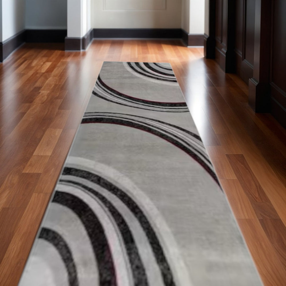HomeRoots 17' Modern Gray and Black Abstract Runner Rug – Stain-Resistant, Durable, Perfect for High-Traffic Areas 609645