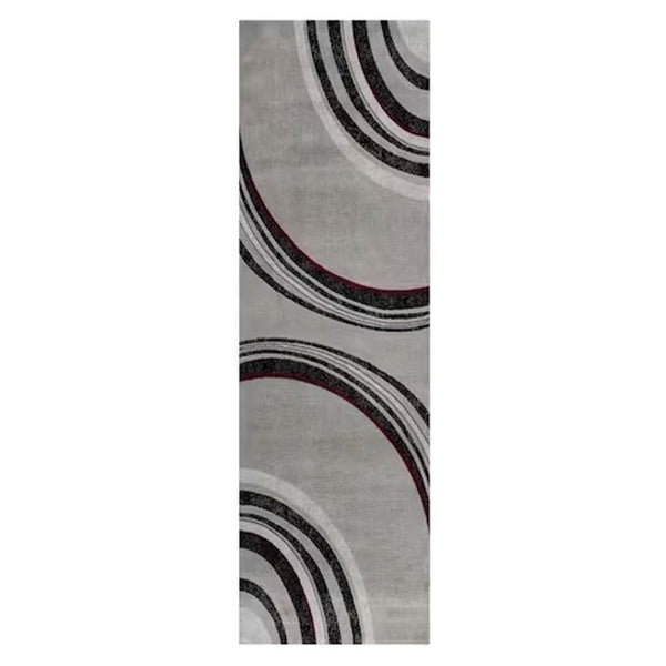 HomeRoots 17' Modern Gray and Black Abstract Runner Rug – Stain-Resistant, Durable, Perfect for High-Traffic Areas 609645