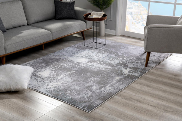 HomeRoots 8' X 11' Gray and Ivory Abstract Area Rug - Modern Scandinavian Design for Comfort & Durability 609646