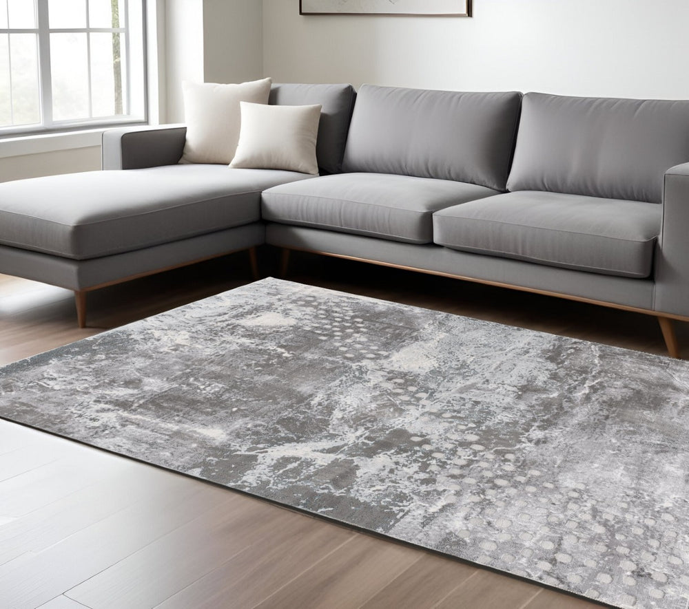 HomeRoots 8' X 11' Gray and Ivory Abstract Area Rug - Modern Scandinavian Design for Comfort & Durability 609646