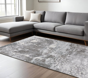 HomeRoots 8' X 11' Gray and Ivory Abstract Area Rug - Modern Scandinavian Design for Comfort & Durability 609646
