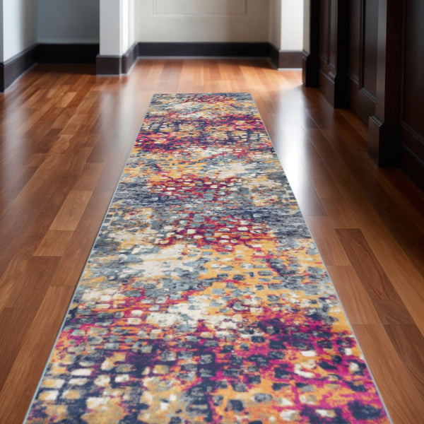 HomeRoots 2' Yellow and Blue Abstract Area Rug - Durable, Stain-Resistant Design for High-Traffic Spaces 609649