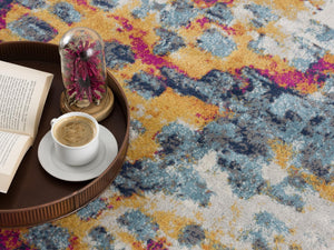 HomeRoots 2' Yellow and Blue Abstract Runner Rug - Modern Design for High-Traffic Areas, Durable and Stylish! 609650