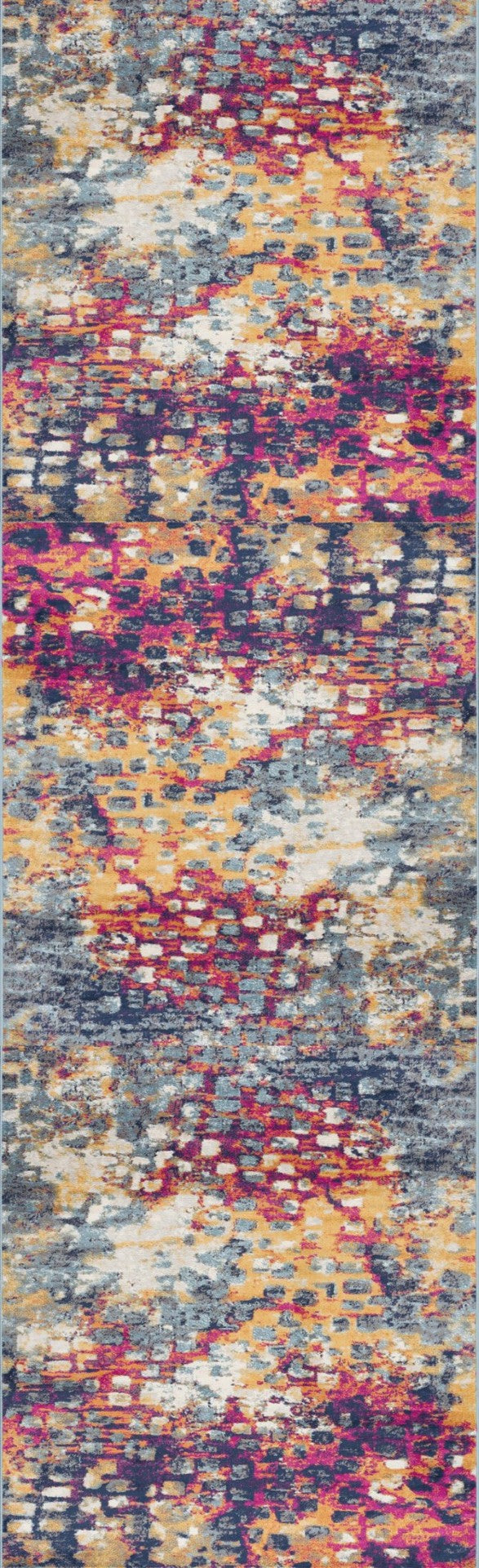 HomeRoots 2' Yellow and Blue Abstract Runner Rug - Modern Design for High-Traffic Areas, Durable and Stylish! 609650