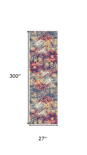 HomeRoots 2' Yellow and Blue Abstract Runner Rug - Modern Design for High-Traffic Areas, Durable and Stylish! 609650