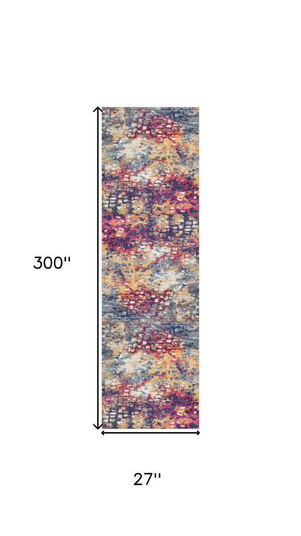 HomeRoots 2' Yellow and Blue Abstract Runner Rug - Modern Design for High-Traffic Areas, Durable and Stylish! 609650