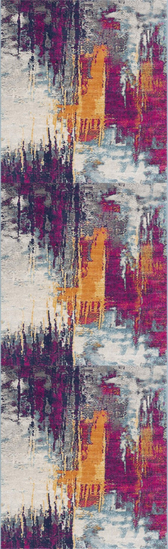 HomeRoots 30' Runner Abstract Area Rug in Bold Purple, Orange & Gray - Stain Resistant, Durable, Easy Care Design 30' Runner 609655