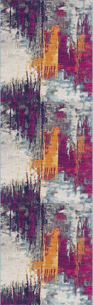 HomeRoots 30' Runner Abstract Area Rug in Bold Purple, Orange & Gray - Stain Resistant, Durable, Easy Care Design 25' Runner 609656