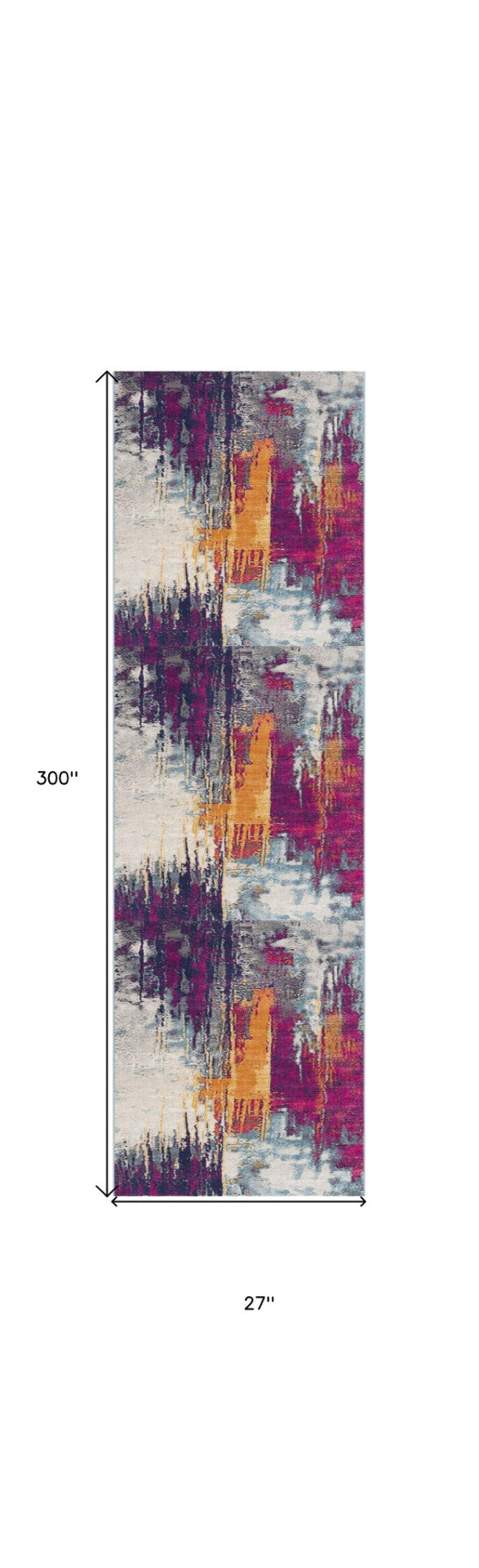 HomeRoots 30' Runner Abstract Area Rug in Bold Purple, Orange & Gray - Stain Resistant, Durable, Easy Care Design 25' Runner 609656