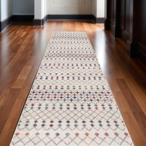 HomeRoots 2' Beige and Blue Abstract Runner Rug – Durable, Stain-Resistant, Ideal for High-Traffic Areas! 609661