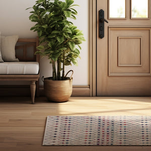 HomeRoots 2' Beige and Blue Abstract Runner Rug - Durable, Stylish Design for High-Traffic Areas and Homes 609662