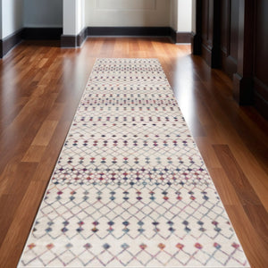 HomeRoots 2' Beige and Blue Abstract Runner Rug - Durable, Stylish Design for High-Traffic Areas and Homes 609662