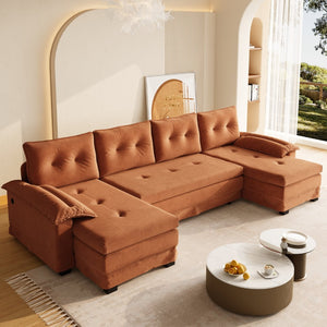 English Elm 109.5" Oversized U-shaped Sectional Sleeper Chenille Modular Sofa with Usb Ports Orange W1885S00440