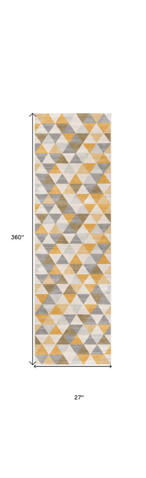 HomeRoots 30' Durable Geometric Area Rug Runner in Yellow, Beige & Gray - Perfect for Modern Hallways & Entryways 30' Runner 609667