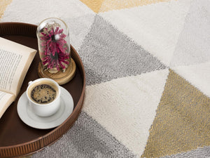 HomeRoots 30' Durable Geometric Area Rug Runner in Yellow, Beige & Gray - Perfect for Modern Hallways & Entryways 30' Runner 609667
