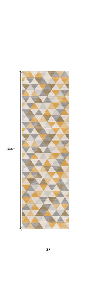 HomeRoots 30' Durable Geometric Area Rug Runner in Yellow, Beige & Gray - Perfect for Modern Hallways & Entryways 25' Runner 609668