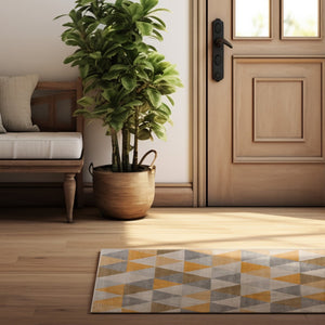 HomeRoots 30' Durable Geometric Area Rug Runner in Yellow, Beige & Gray - Perfect for Modern Hallways & Entryways 25' Runner 609668