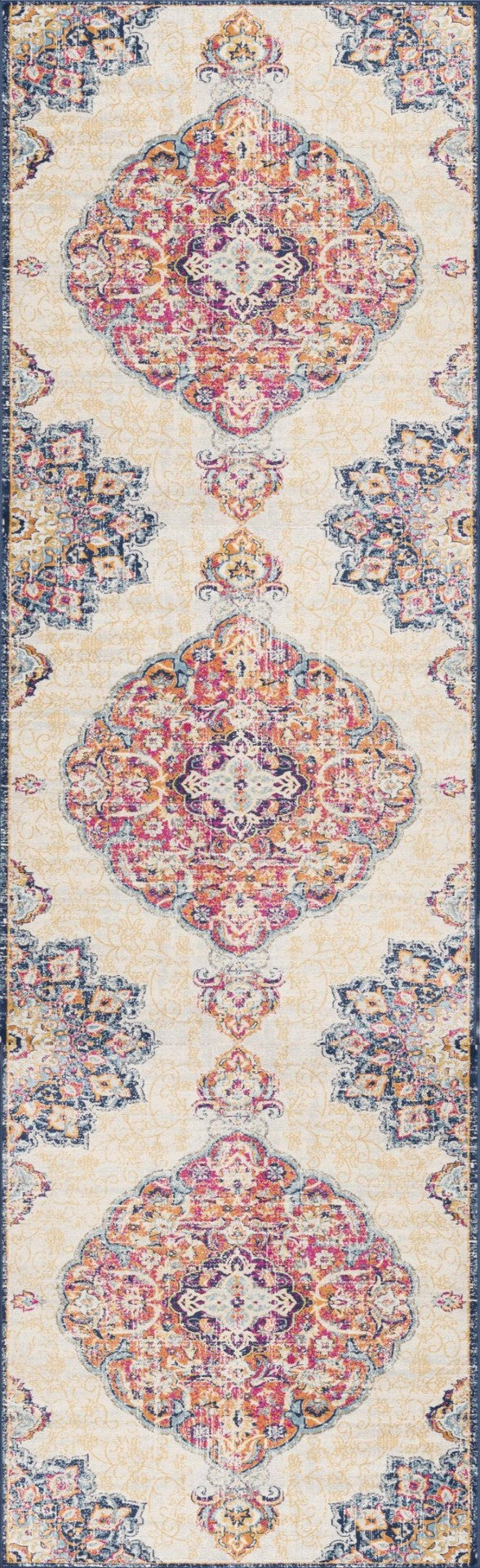 HomeRoots 25' Southwest Medallion Runner Rug in Beige, Rust & Purple - Durable, Stylish for High-Traffic Areas! 609674
