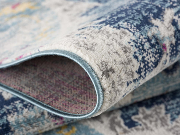 HomeRoots 30' Runner Medallion Area Rug in Blue, Gray, and Ivory – Durable, Stain-Resistant, Perfect for Hallways 30' Runner 609679