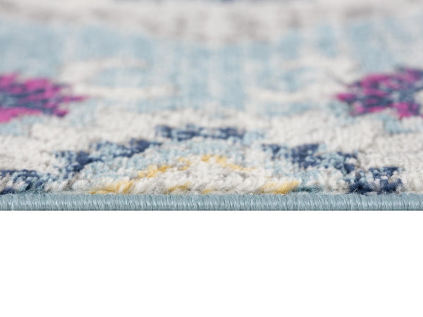 HomeRoots 30' Runner Medallion Area Rug in Blue, Gray, and Ivory – Durable, Stain-Resistant, Perfect for Hallways 25' Runner 609680