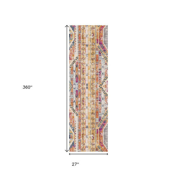 HomeRoots 2' Modern Yellow and Beige Abstract Area Rug - Durable, Stain-Resistant Design for High Traffic Spaces 609685