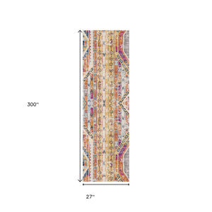 HomeRoots 2' Modern Yellow and Beige Abstract Runner Rug – Durable, Stain-Resistant, Ideal for High-Traffic Areas 609686