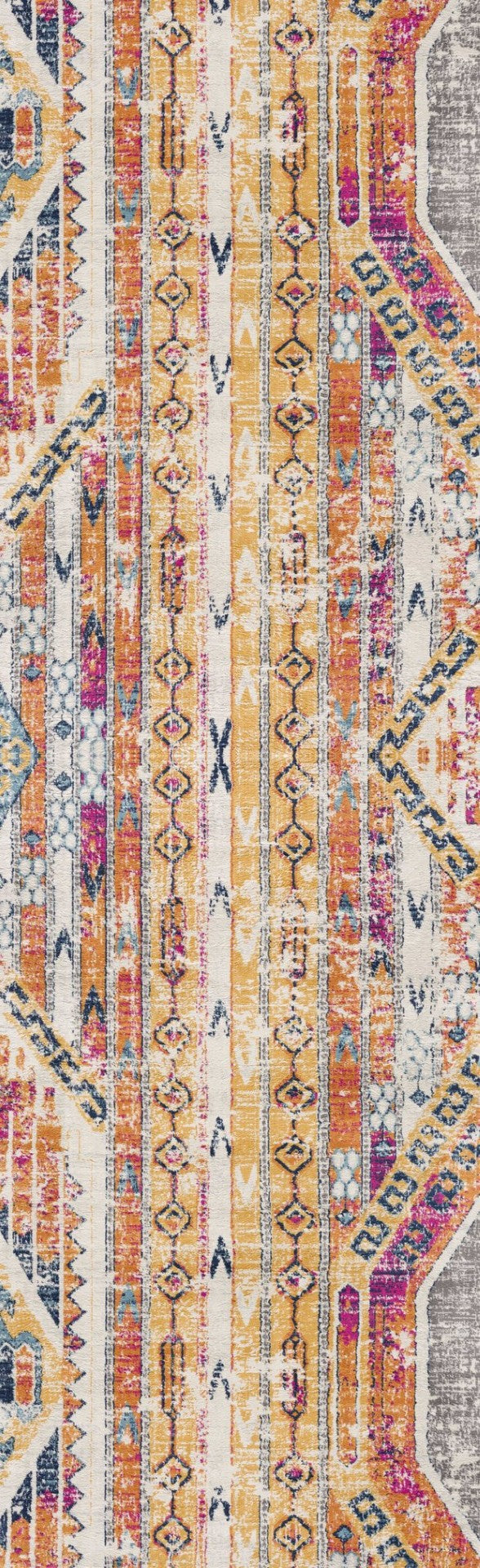 HomeRoots 2' Modern Yellow and Beige Abstract Runner Rug – Durable, Stain-Resistant, Ideal for High-Traffic Areas 609686