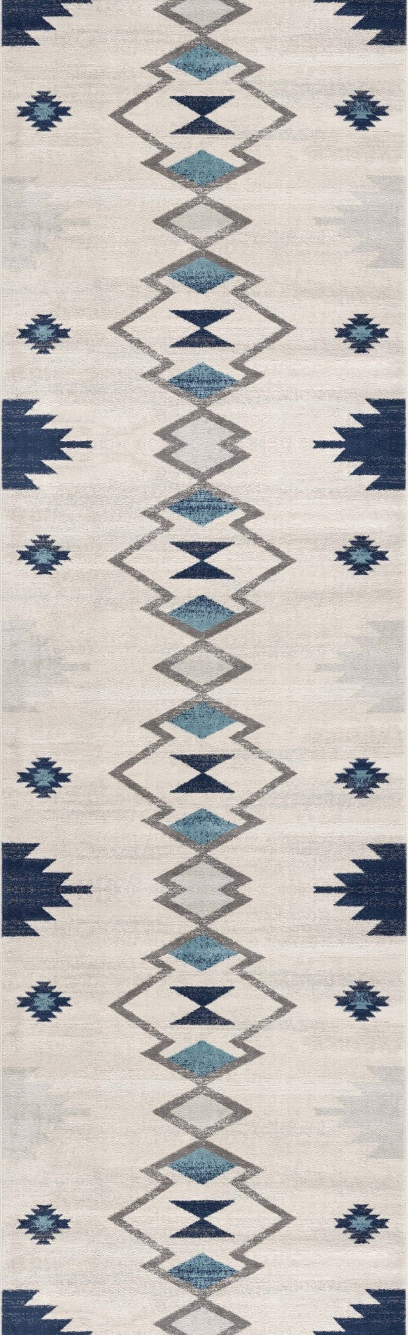 HomeRoots 30' Runner - Durable Southwestern Area Rug in Blue, Beige & Gray for High-Traffic Home Areas 30' Runner 609691