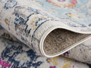 HomeRoots 30' Runner Floral Area Rug in Rust Gray & Sky Blue - Durable, Stain-Resistant Design for Busy Homes 25' Runner 609698