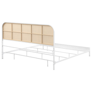 English Elm Kenneth White Steel Eastern King Bed with Woven Cane Rattan Headboard for Coastal Rooms B062P440083