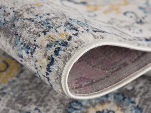 HomeRoots 30' Runner - Stylish Blue Gray & Gold Floral Medallion Rug for High-Traffic Areas & Entryways 609703