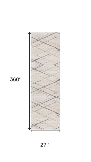 HomeRoots 2' Beige and Gray Abstract Runner Rug - Durable, Stain-Resistant, Modern Design for Entryways & Hallways 609709